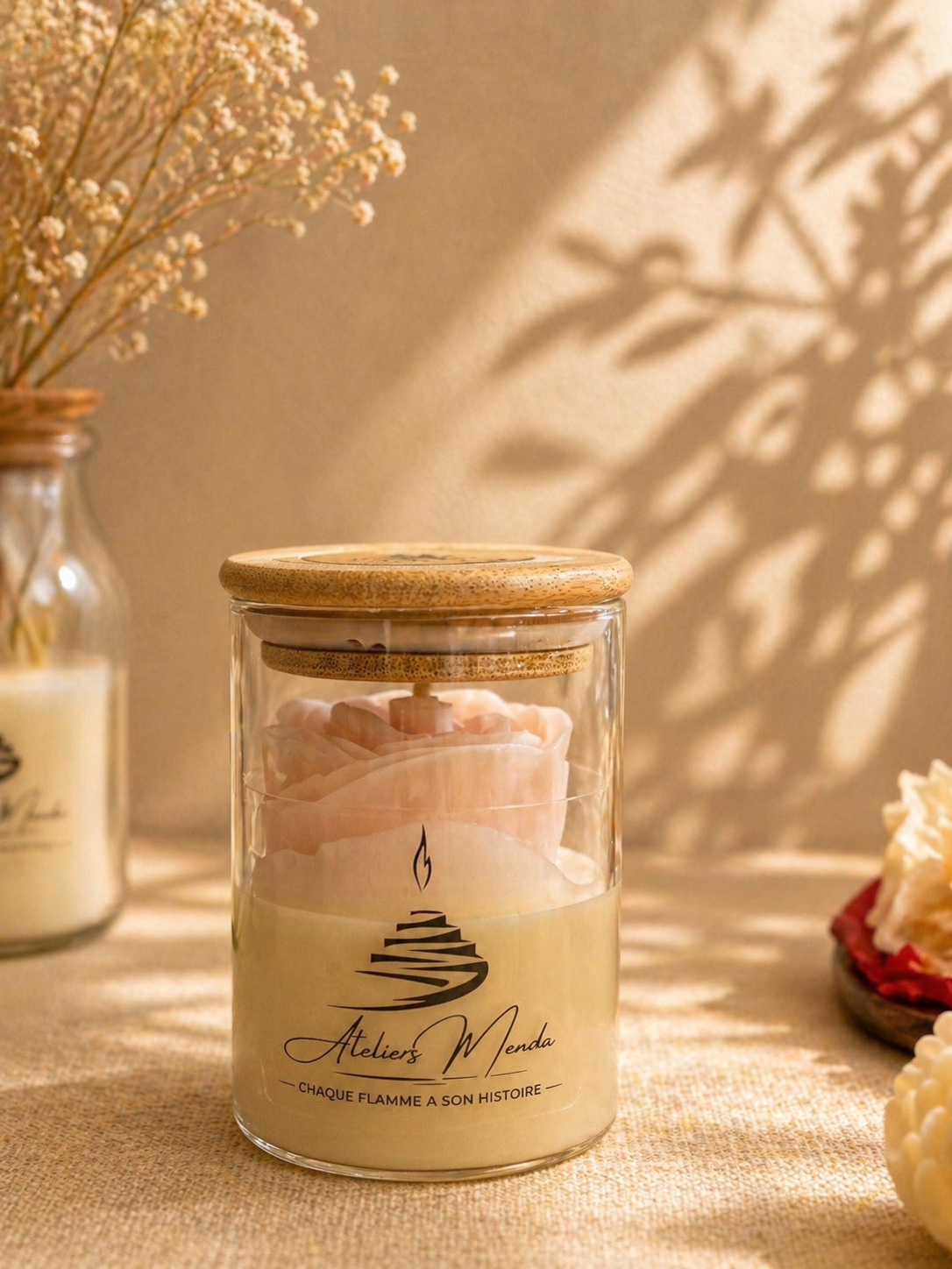 Bougie en Verre Rose Sculptée | Collection Fête des Mères