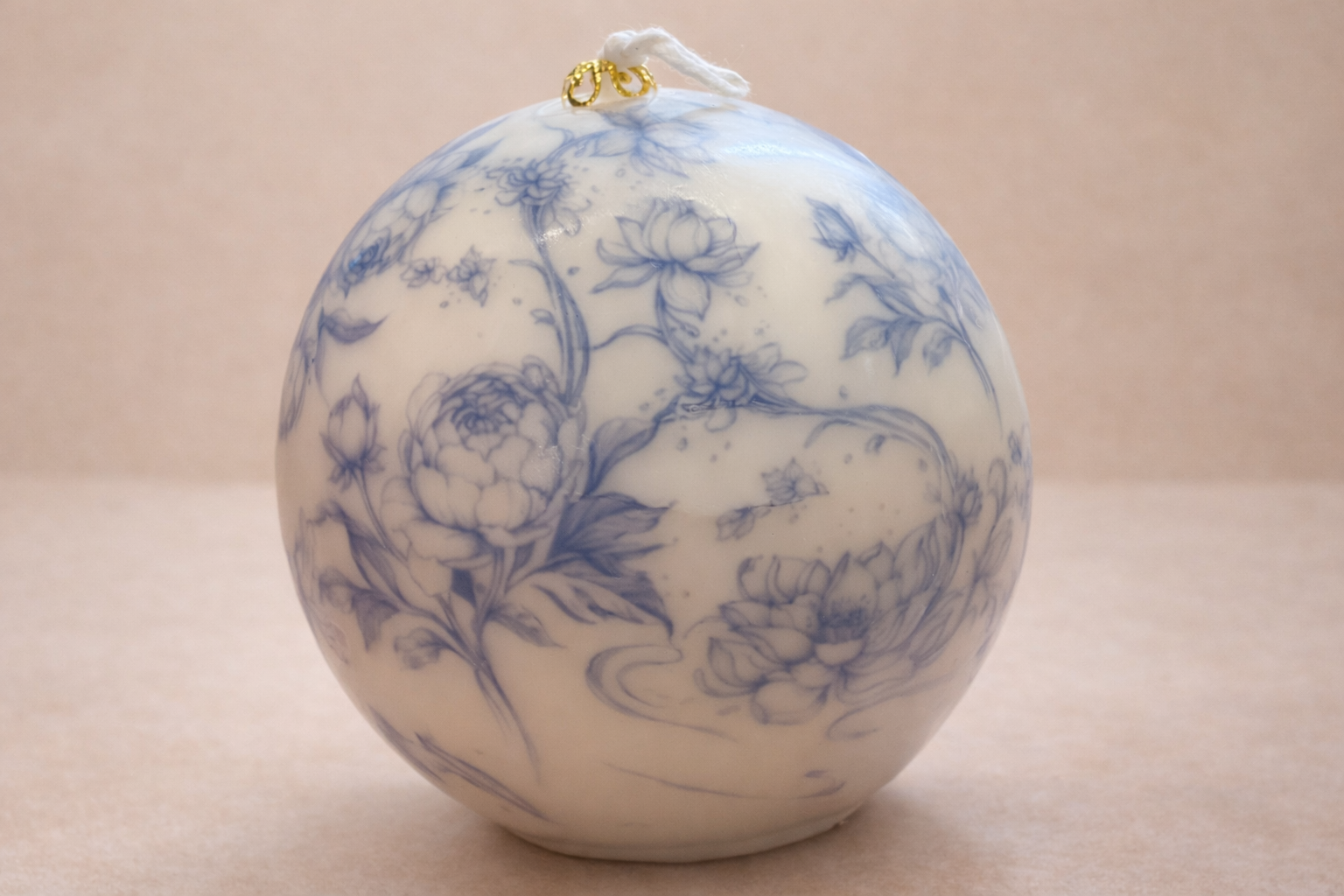 Grande Boule Décorée - Fleurs Bleues