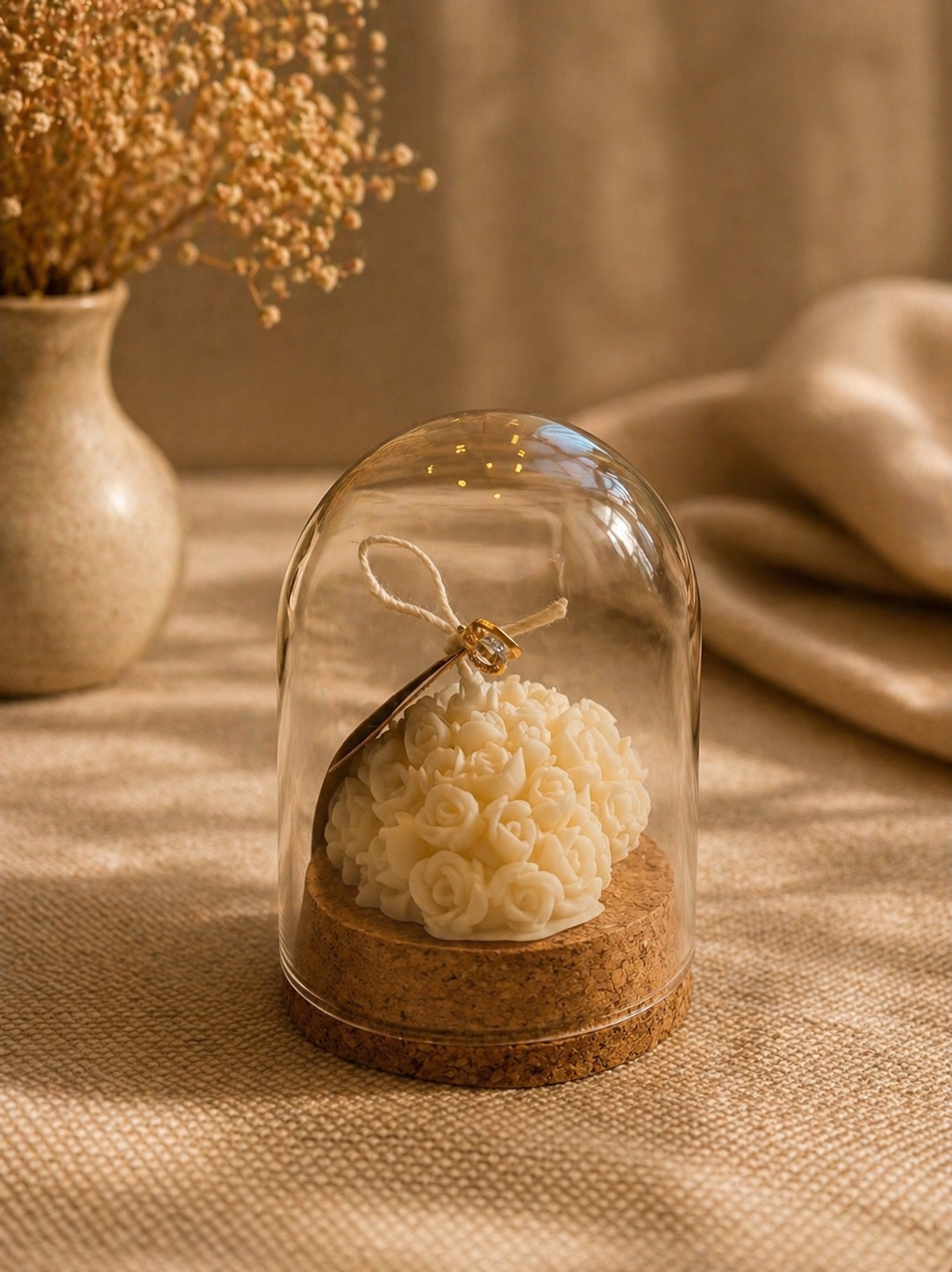 Petite Bougie Cœur Fleur sous Cloche Moulée | Collection Fête des Mères