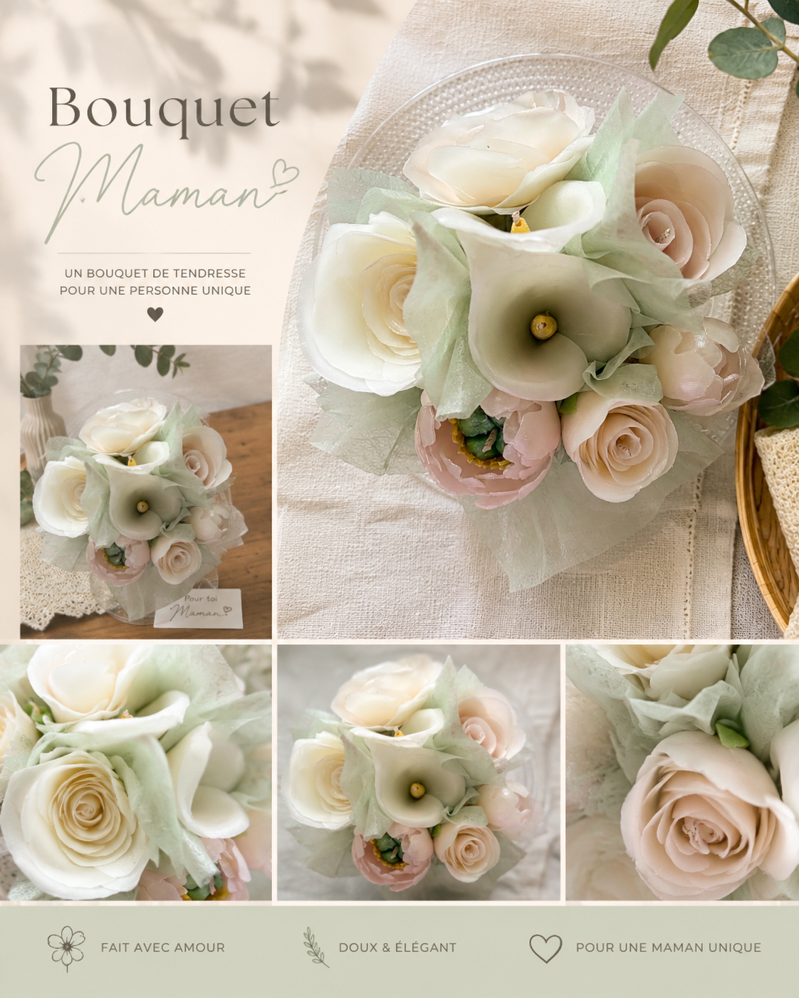 Bouquet de Bougies Artisanales Sculptées – Cadeau Unique